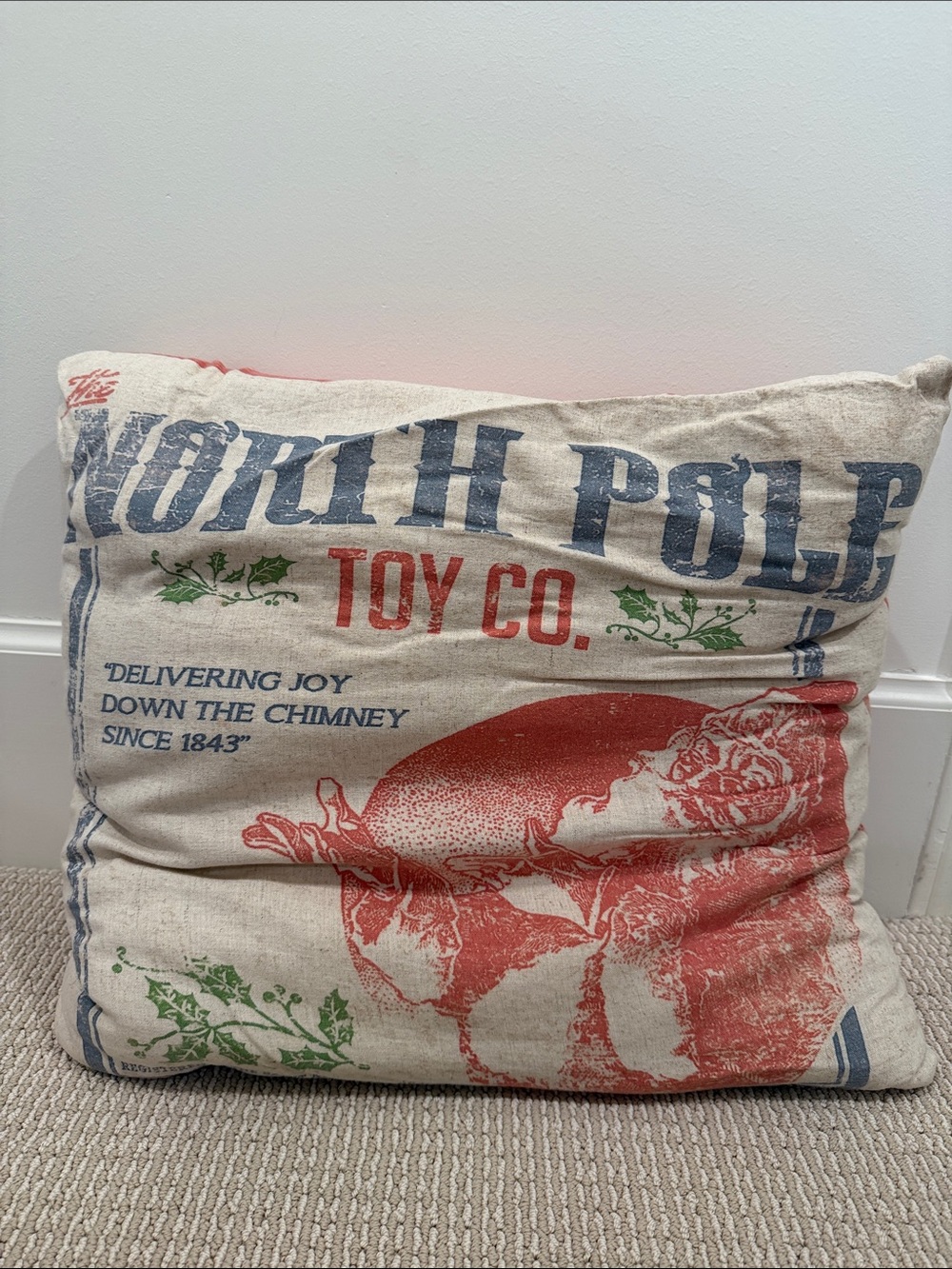Red & Cream Holiday Throw Pillow